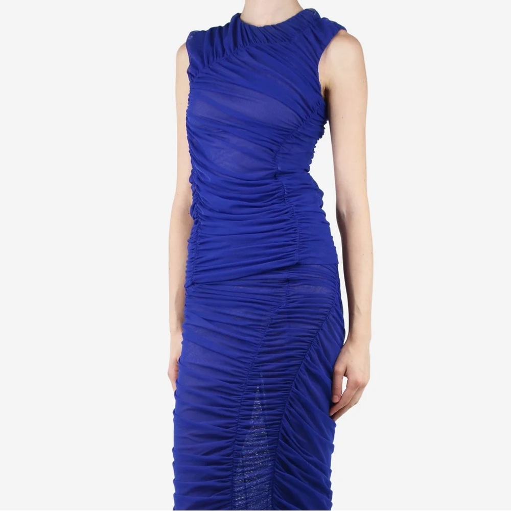 Dries Van Noten blue sleeveless mesh ruched top